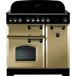 Rangemaster Classic Deluxe 90cm Electric Ceramic 81640 Range Cooker in Cream with Chrome Trim and Ceramic Hob